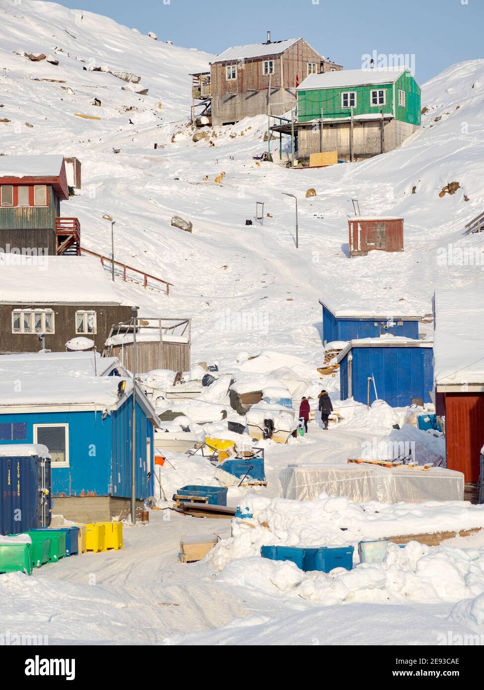 The traditional and remote greenlandic inuit village Kullorsuaq located at the  Melville Bay, part of the Baffin Bay, in the far north of West Greenla Stock Photo