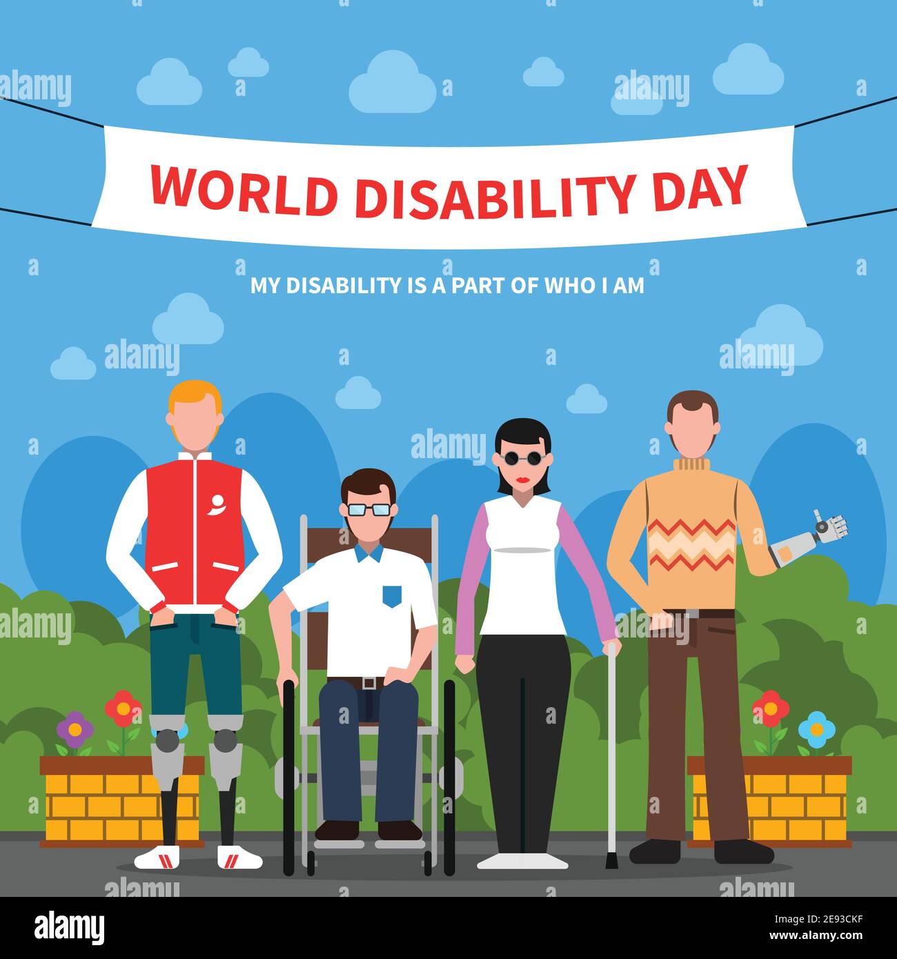 World disability day for solidarity and support flat poster design with handicapped people abstract vector illustration Stock Vector