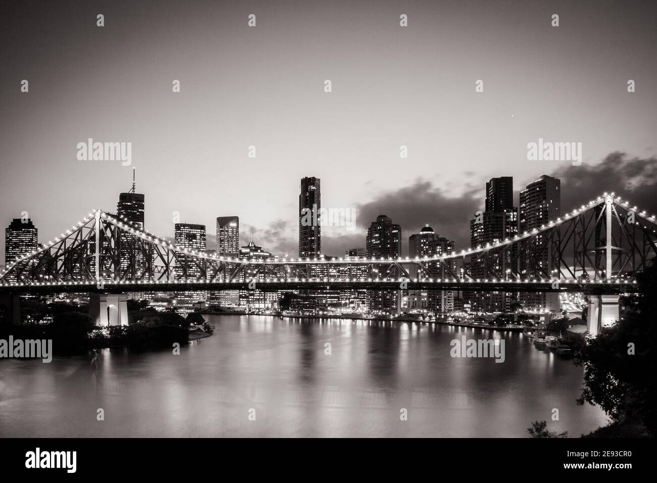 Story Bridge and Brisbane Skyline Australia Stock Photo