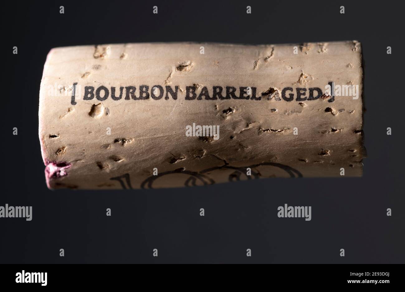 Bourbon Barrel Aged Californian Zinfandel wine bottle cork Stock Photo