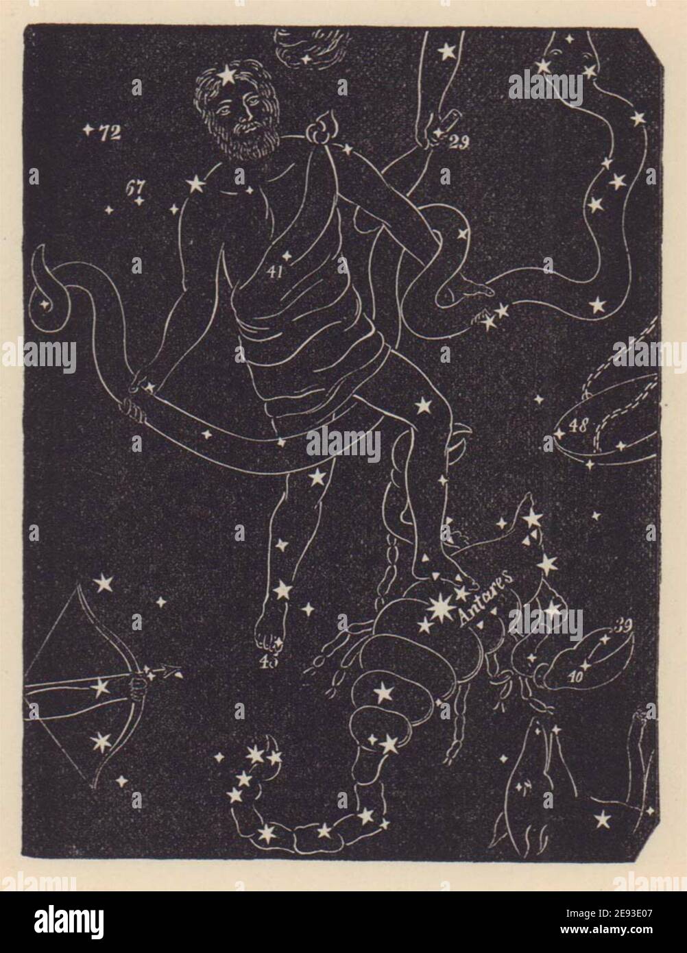Ophiuchus and Scorpio. Star chart. SMALL. PROCTOR 1881 old antique print Stock Photo