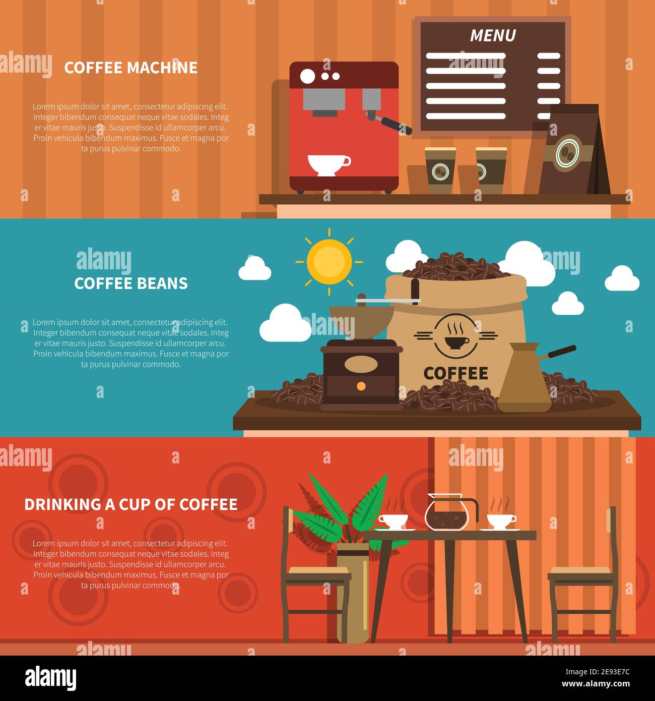 Cafe bar with coffee machine and decorative sacks with beans 2 flat