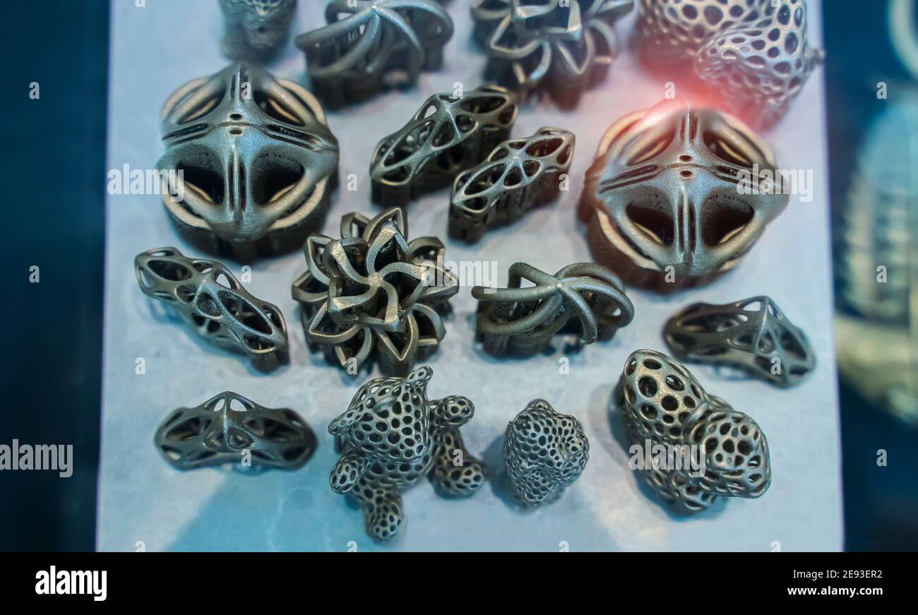 Object printed on metal 3d printer close-up. Stock Photo
