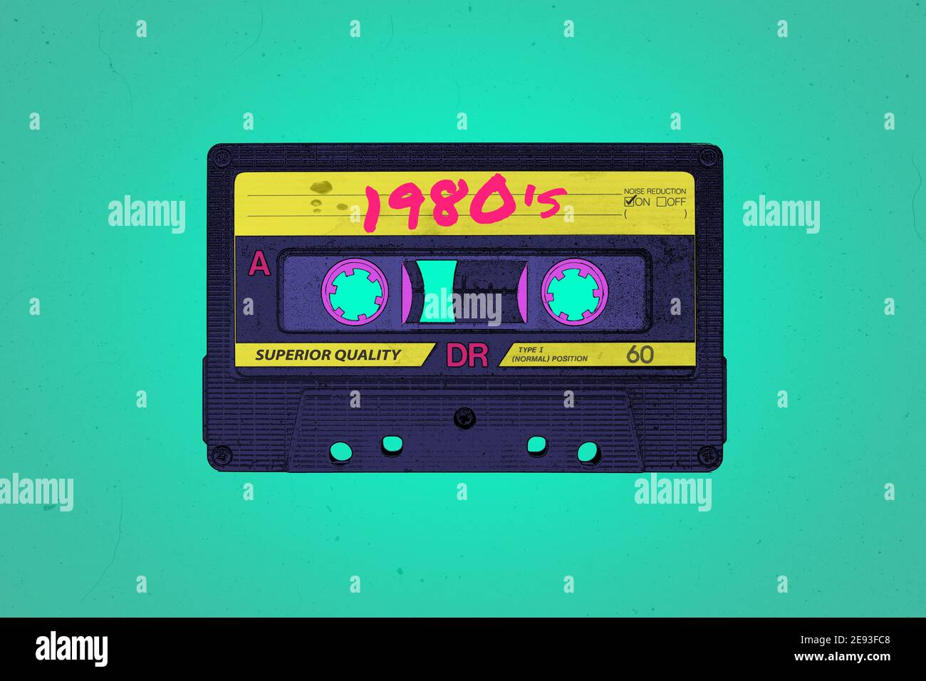 A retro 1980's themed vibrant neon synthwave style audio cassette  illustration background with copy space Stock Photo - Alamy