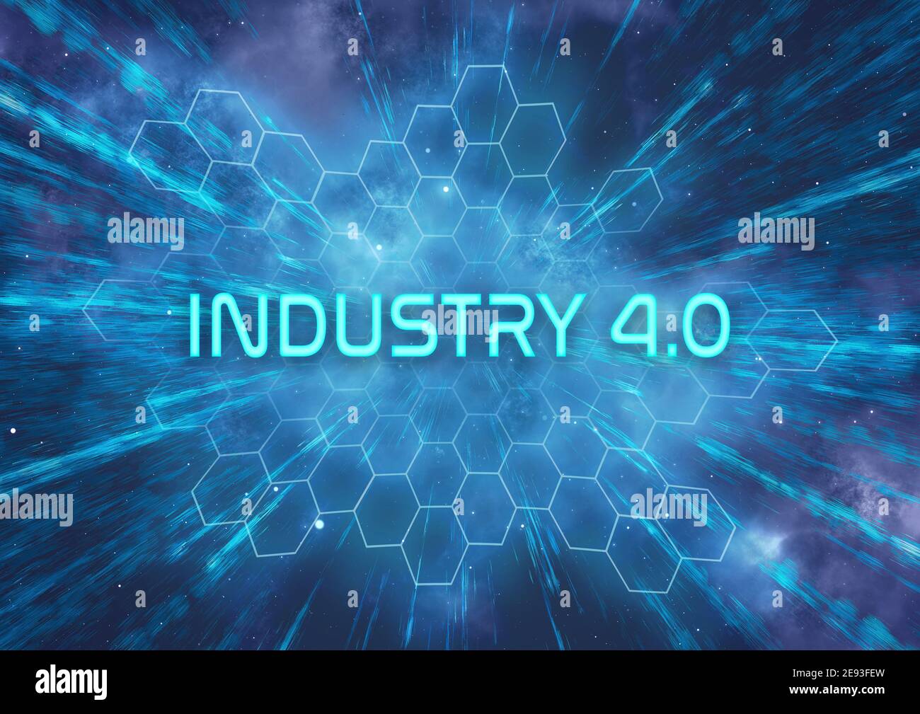 A futuristic 'Industry 4.0' typographical illustration that symbolizes the rapid progression in technology Stock Photo