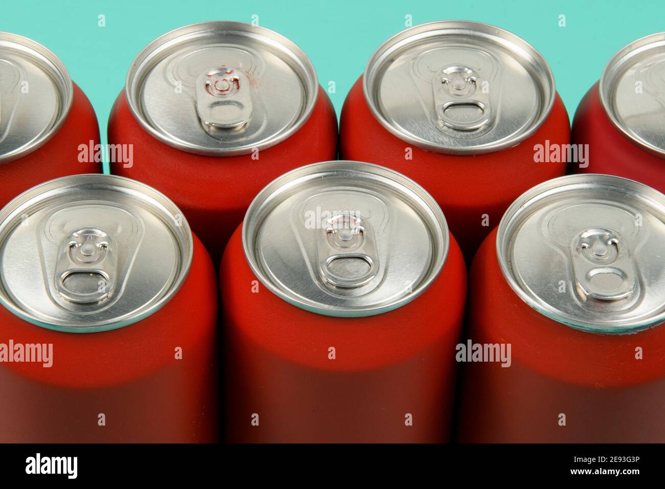 red soda cans lined up viewed from above Stock Photo Alamy