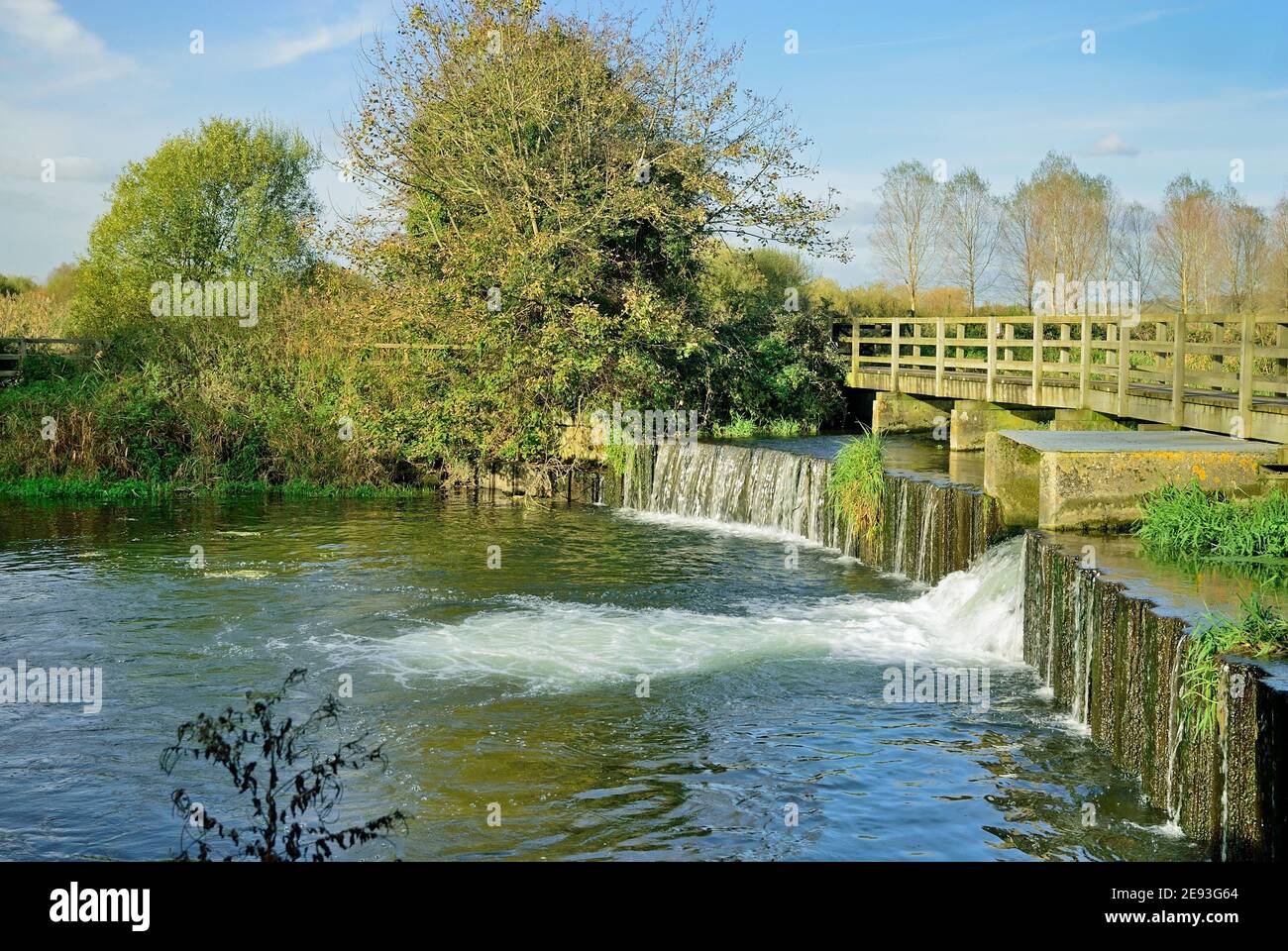 Wiltshire Rivers A weir footbridge over the river Avon near Trafalgar Park, South ...