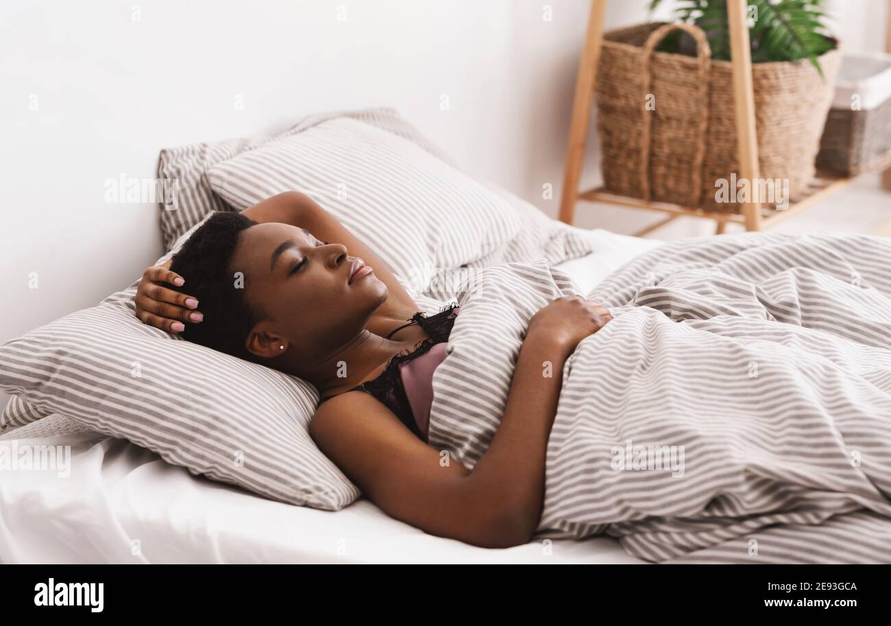 Peaceful sleep, relax and rest or good morning Stock Photo