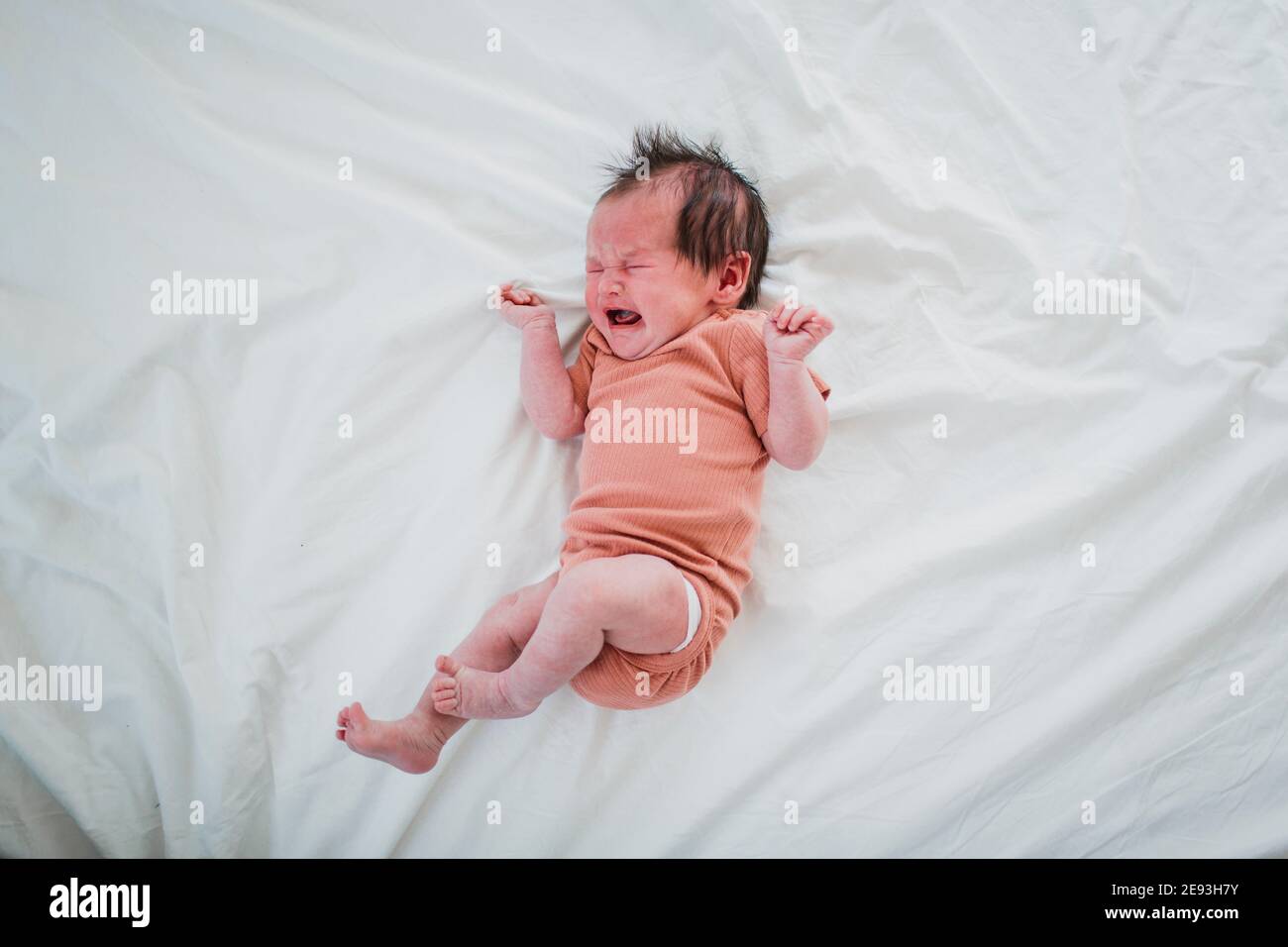 High angle view of crying baby Stock Photo