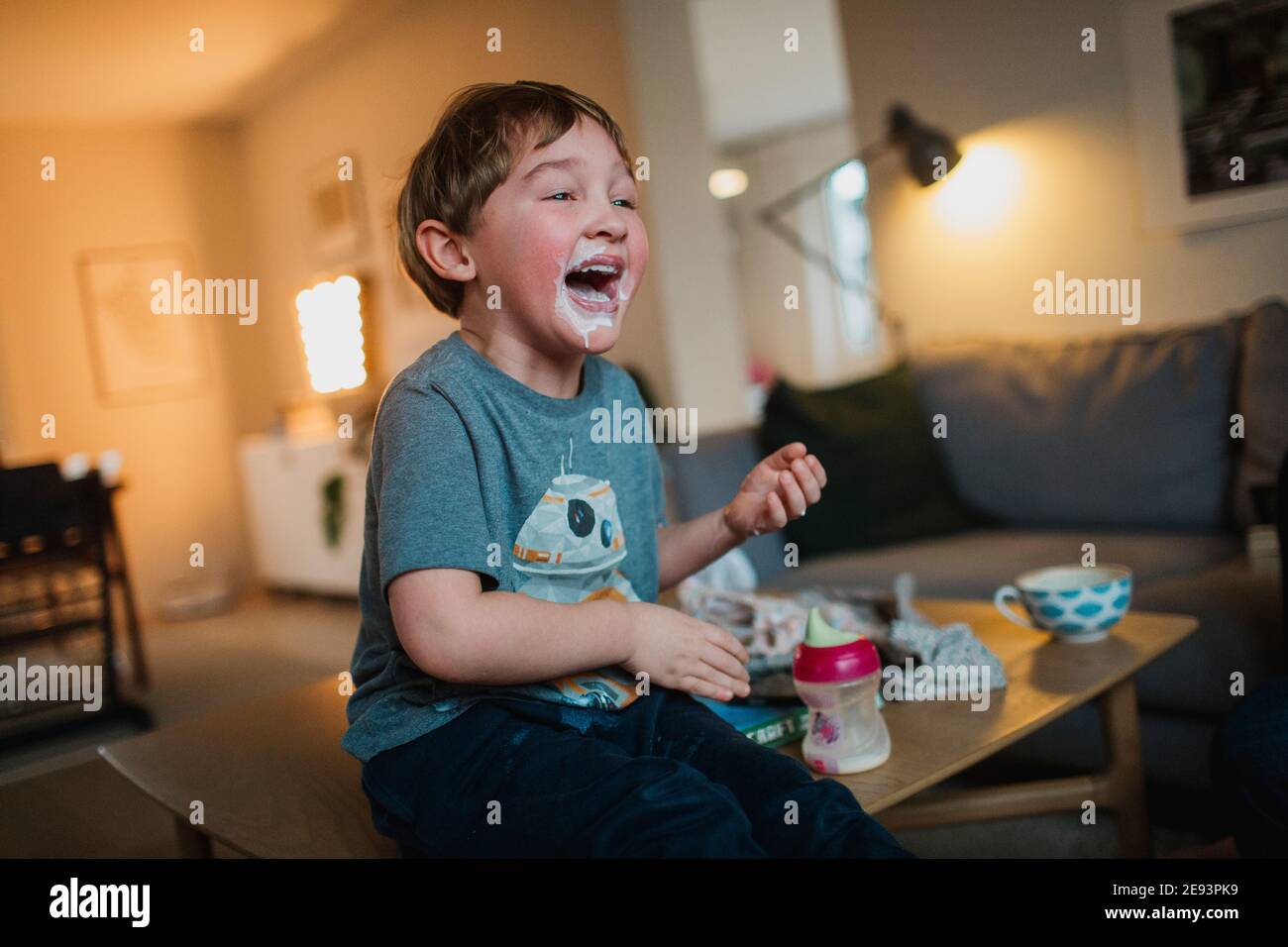 Happy toddler boy looking away Stock Photo