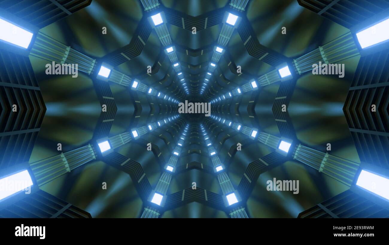 3D illustration of dark blue tunnel with lamps Stock Photo - Alamy