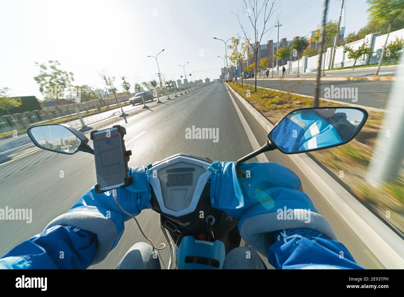 Using a mobile phone navigation dispatcher Stock Photo