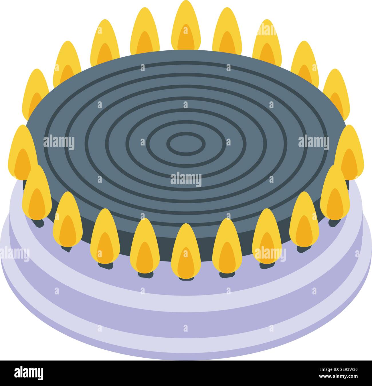 Yellow burning gas stove icon. Isometric of yellow burning gas stove
