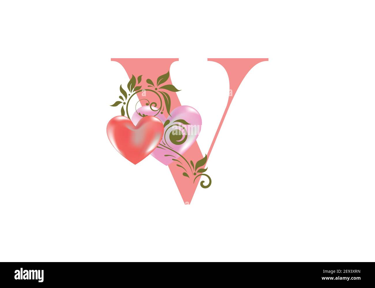 Floral alphabet, letter V with two hearts. Monogram initials for wedding  invitations, greeting card etc. Valentine's day concept Stock Vector Image  & Art - Alamy