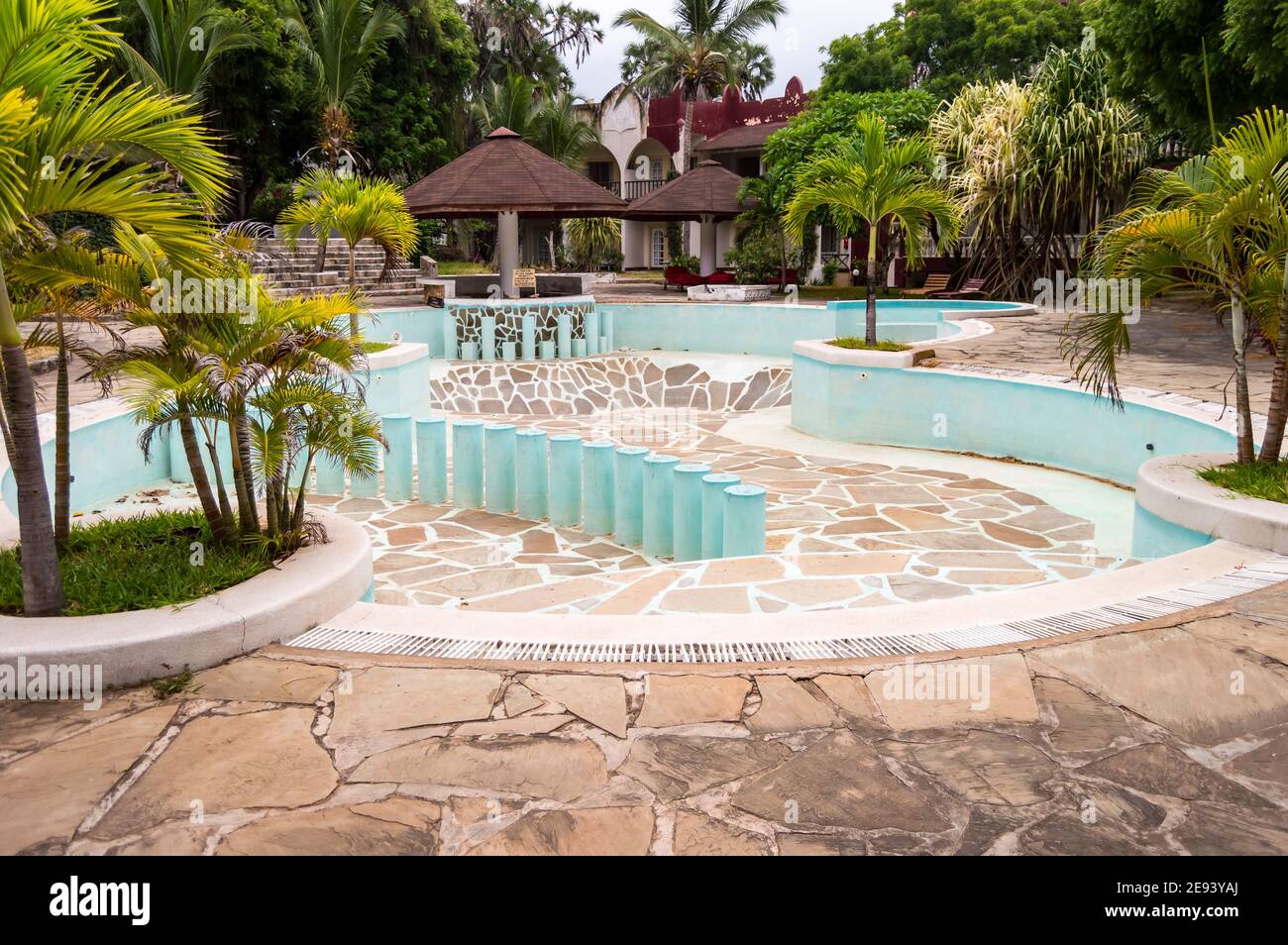 A swimming pool empties at the end of tourist season Stock Photo