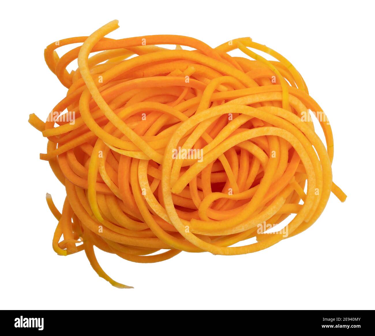 Top view of a portion of butternut squash noodles isolated on a white background. Stock Photo