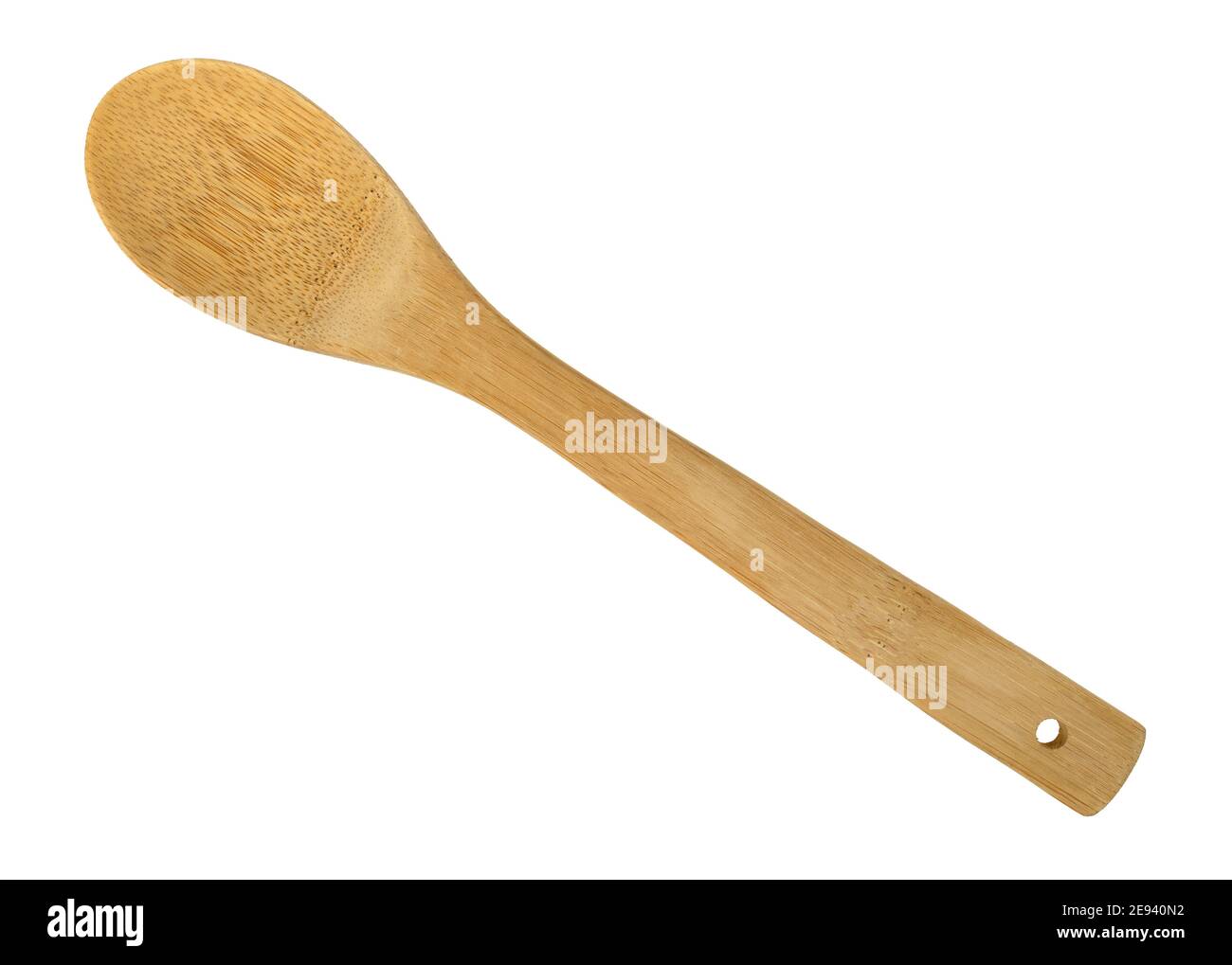 Top view of a large wood spoon isolated on a white background. Stock Photo
