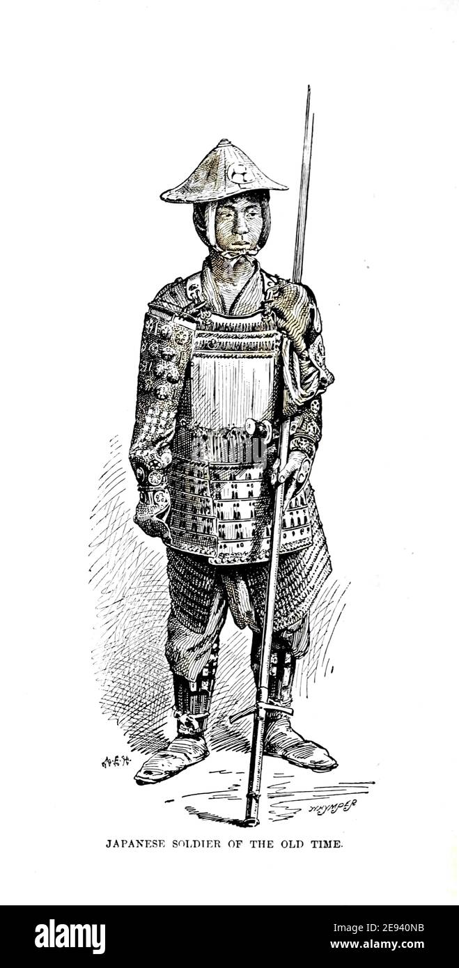 Japanese Soldier of the old time from the book ' Rambles in Japan : the land of the rising sun ' by Tristram, H. B. (Henry Baker), 1822-1906. Publication date 1895. Publisher New York : Revell Stock Photo