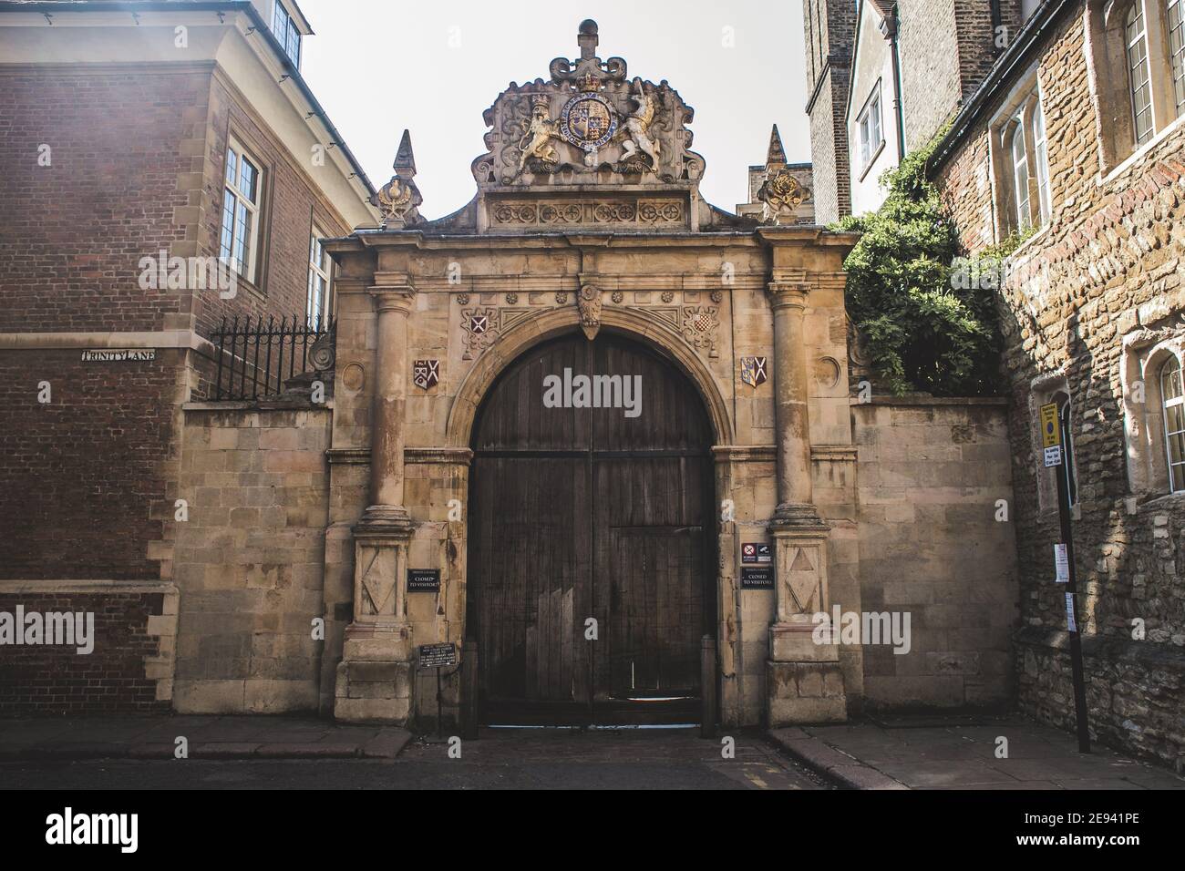 Trinity College east gate at Trinity Lane in Cambridge, England, UK. Stock Photo