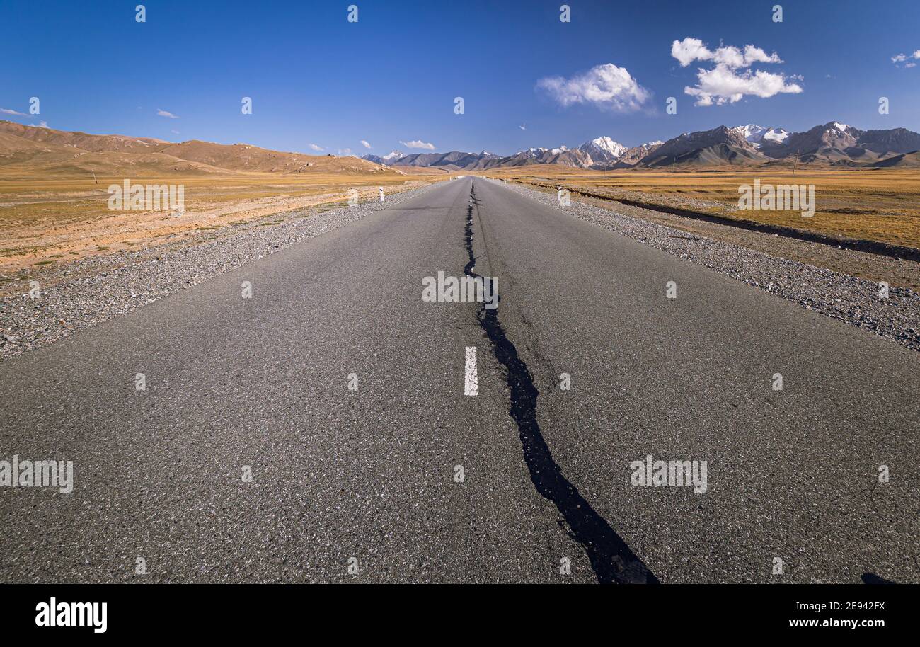 Road towards Torugart Pass; Kyrgyzstan Stock Photo