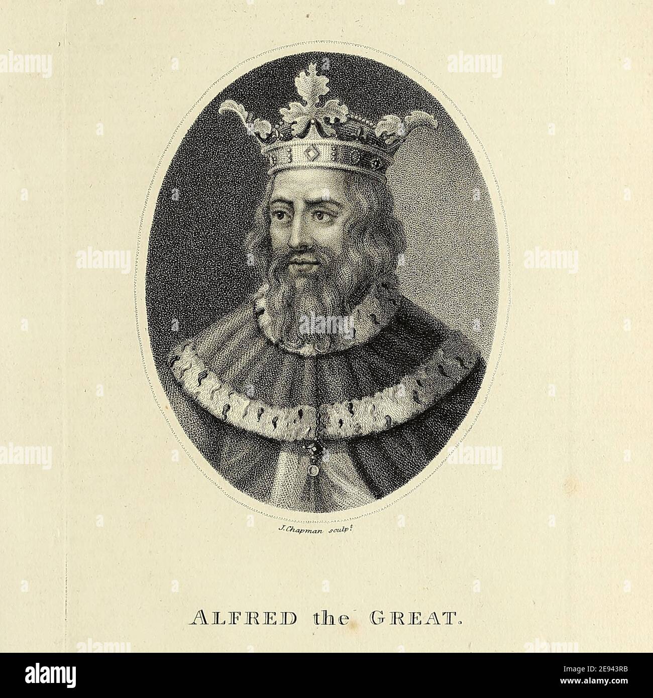 Alfred the Great (848/9 – 26 October 899) was king of the West Saxons from 871 to c. 886 and king of the Anglo-Saxons from c. 886 to 899. After ascending the throne, Alfred spent several years fighting Viking invasions. He won a decisive victory in the Battle of Edington in 878 and made an agreement with the Vikings, creating what was known as the Danelaw in the North of England. Alfred also oversaw the conversion of Viking leader Guthrum to Christianity. He defended his kingdom against the Viking attempt at conquest, becoming the dominant ruler in England Copperplate engraving From the Encycl Stock Photo