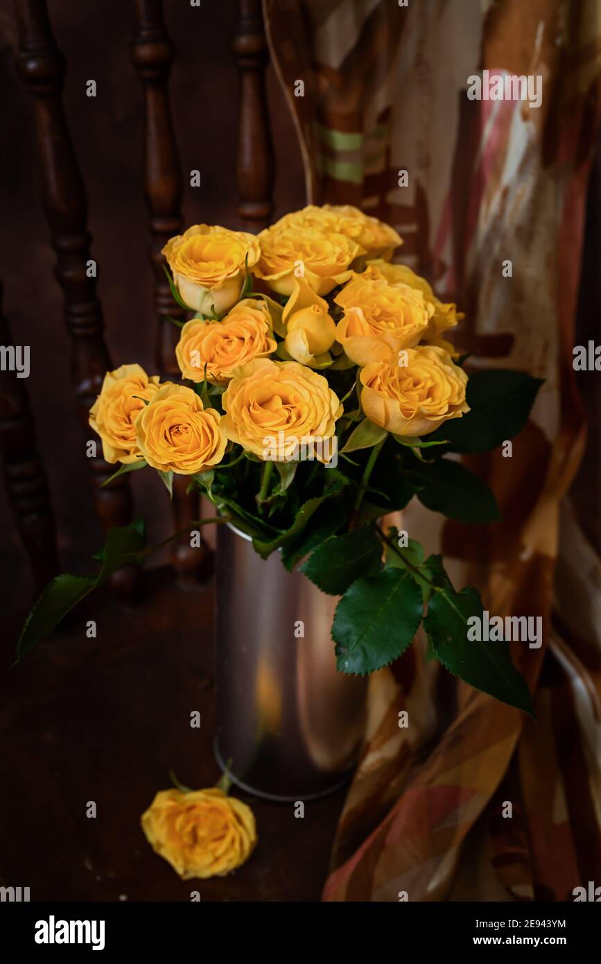 Bouquet of little yellow roses. Stock Photo