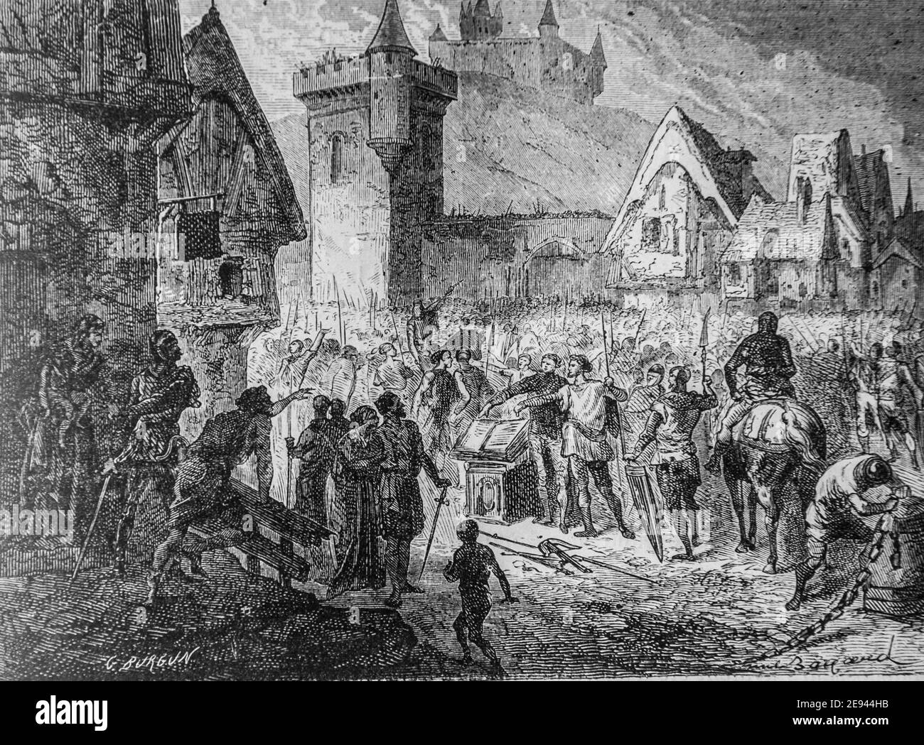 le peuple jurant la commune 1072-1180, histoire populaire de frrance par henri martin,editeur furne 1860 Stock Photo