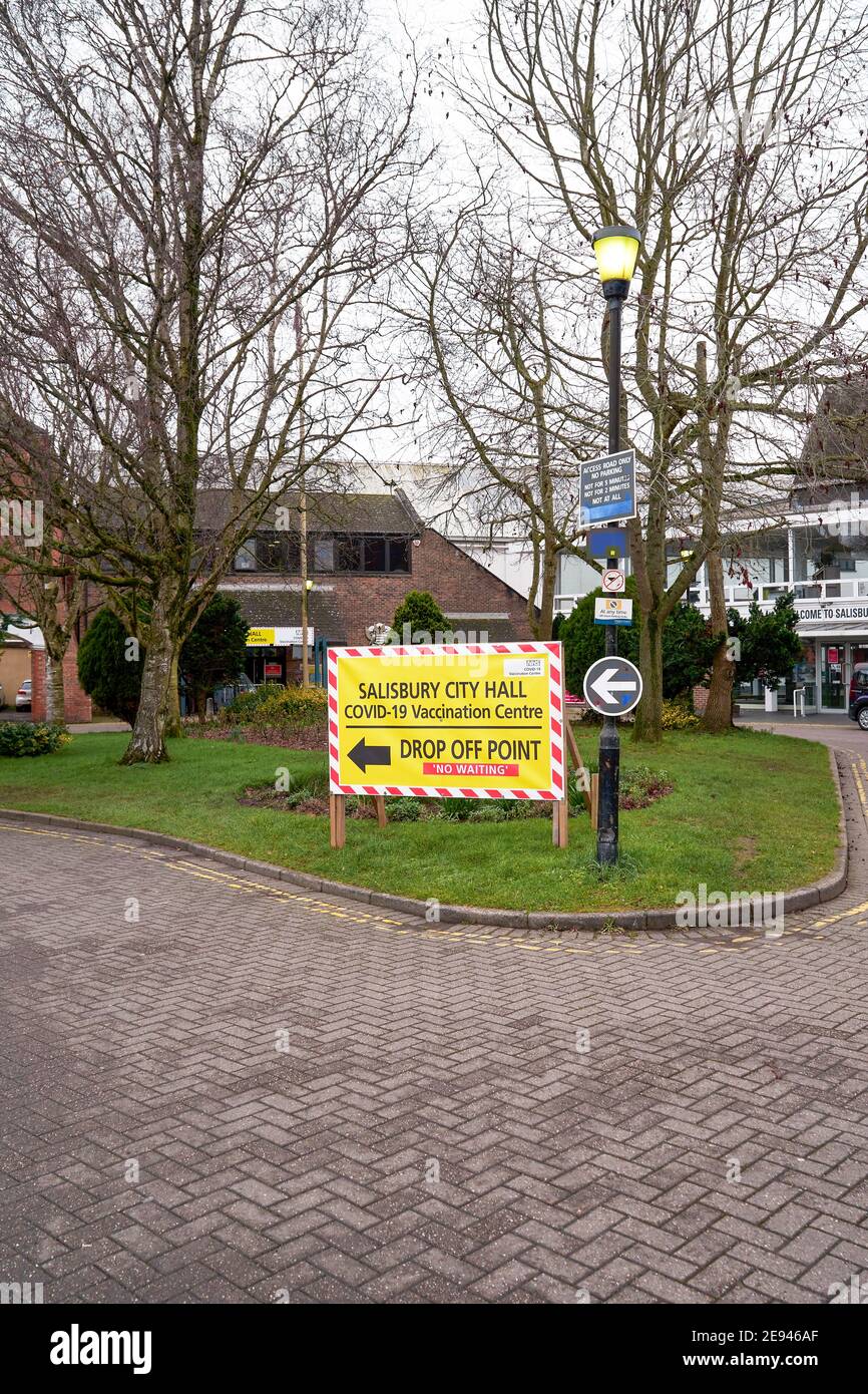 Covid-19 vaccination centre sign in Salisbury Stock Photo
