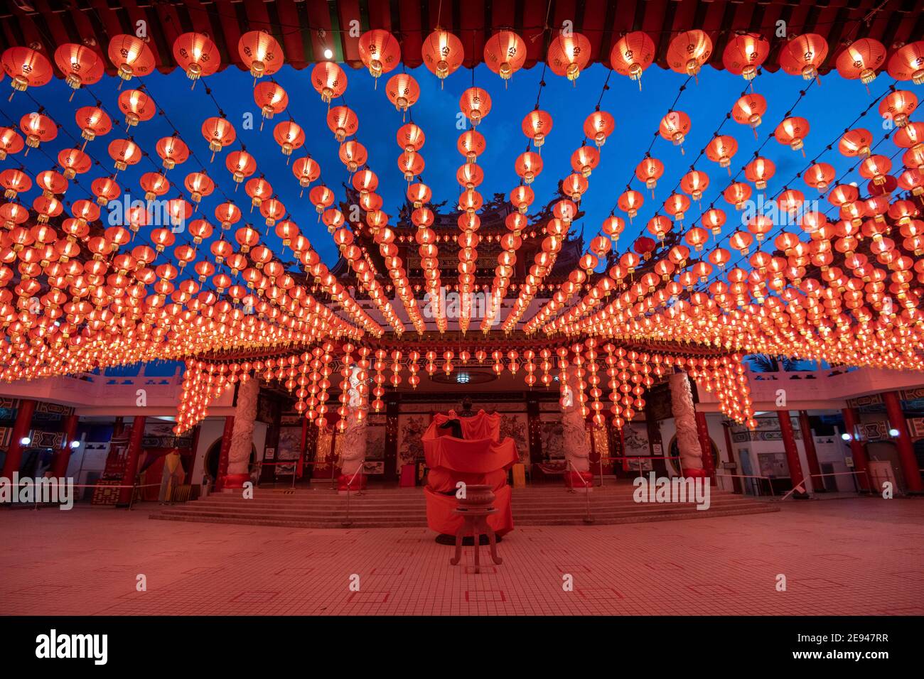 Kuala Lumpur, Malaysia. 2nd Feb, 2021. Red lanterns set for Chinese Lunar New Year are pictured at Thean Hou Temple in Kuala Lumpur, Malaysia, Feb. 2, 2021. Credit: Chong Voon Chung/Xinhua/Alamy Live News Stock Photo