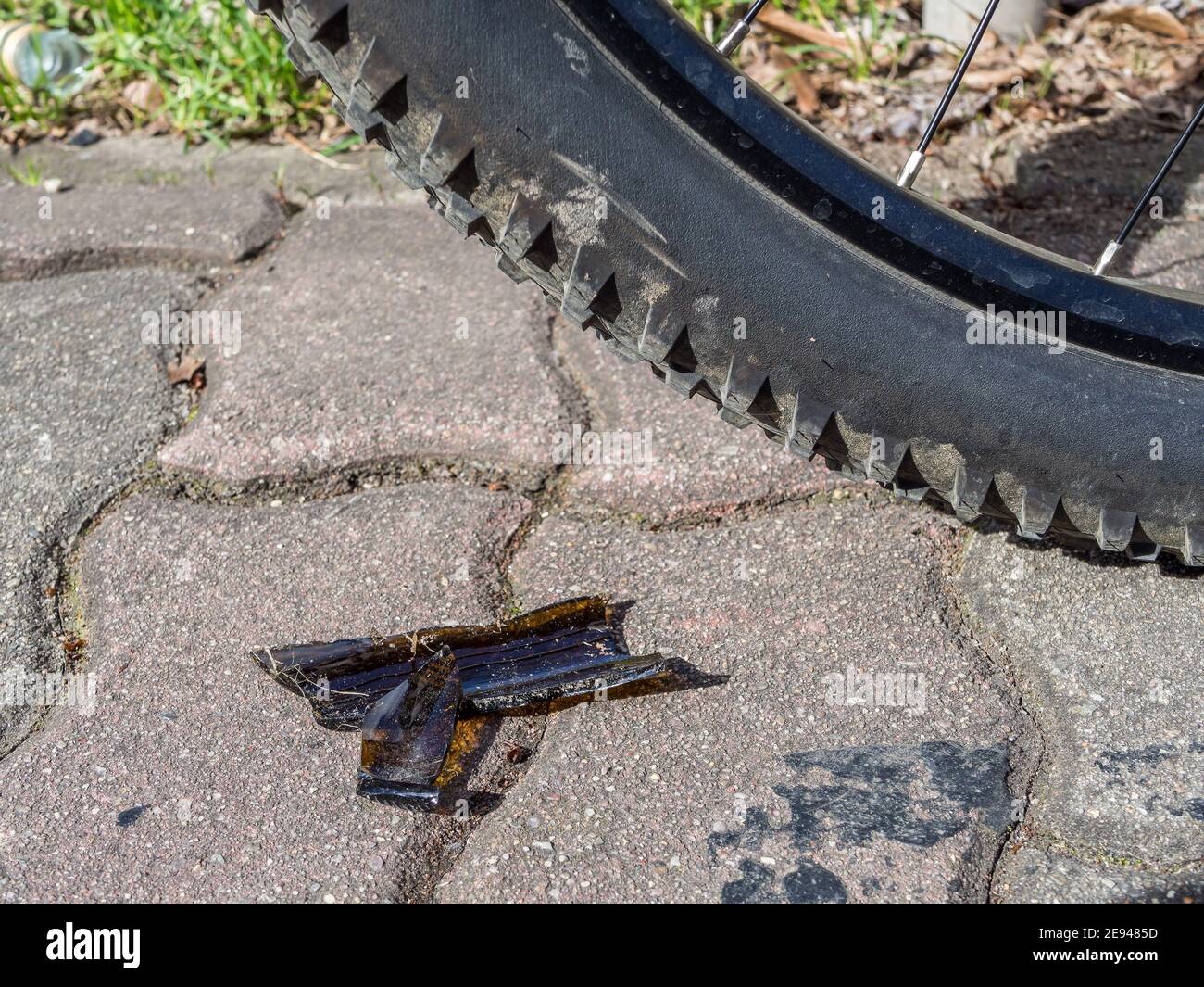 Attention plates bike path background Stock Photo