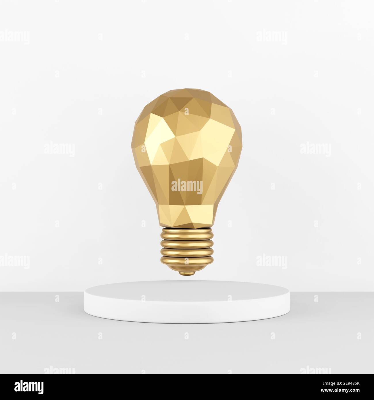 The icon is a low-poly gold light bulb on a white pedestal. 3D rendering  Stock Photo - Alamy