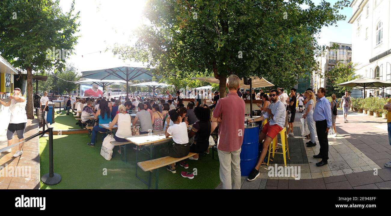 Budapest open air soccer football game LIVE watching, Hungary Stock
