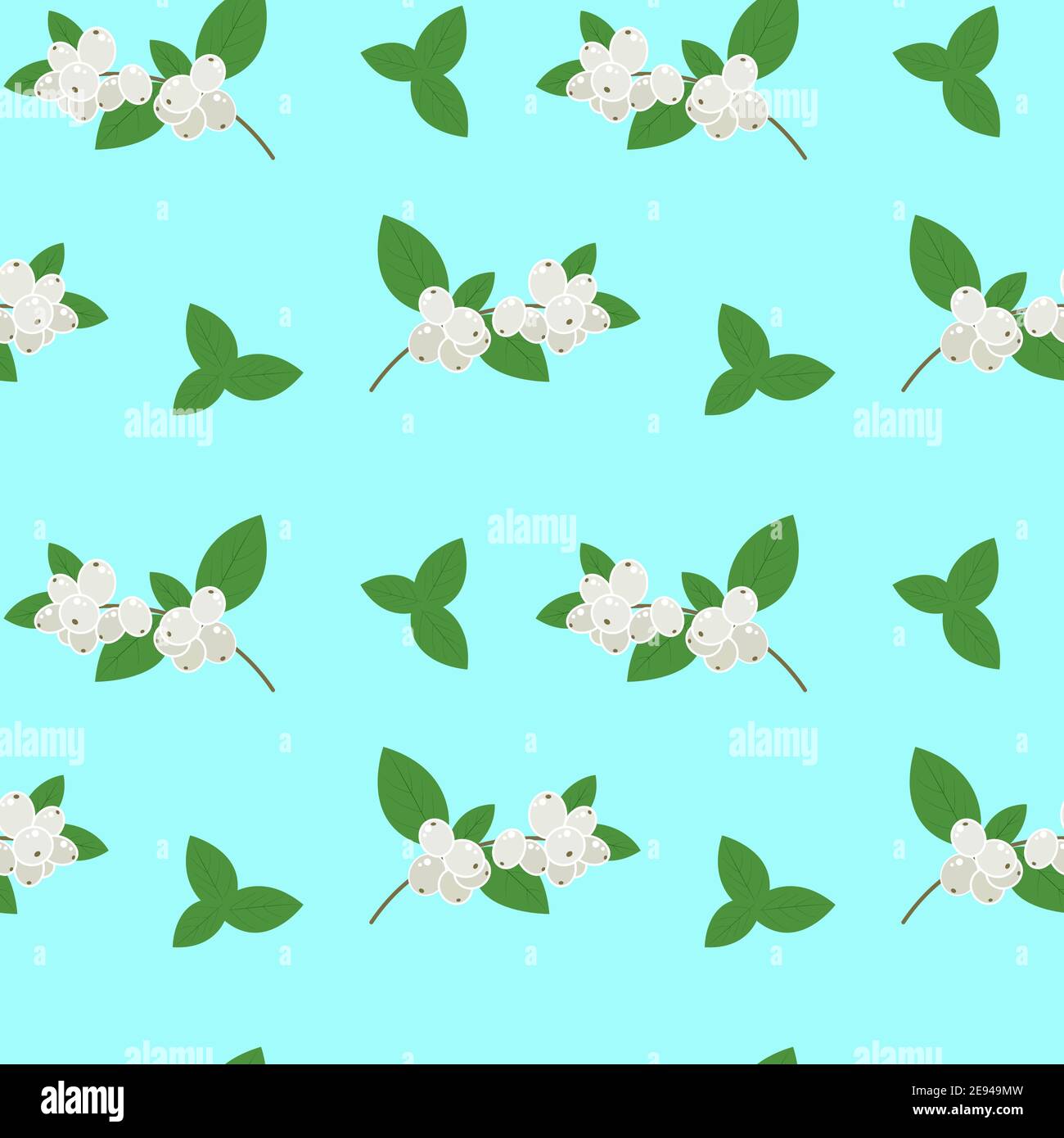 Snow berry pattern. Vector with white snowberries on a blue background. Seamless pattern. Stock Vector
