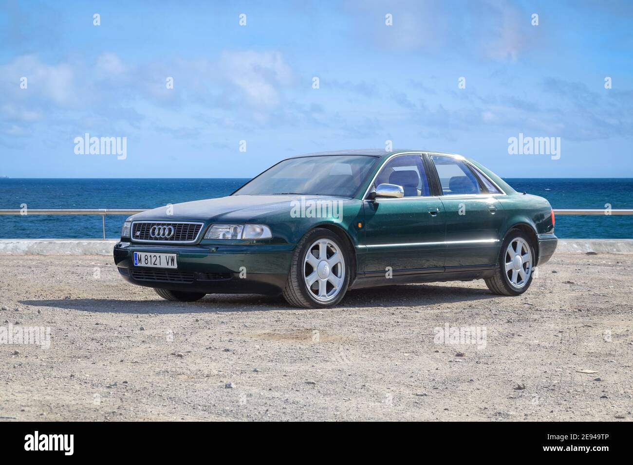 SABADELL, SPAIN-FEBRUARY 1, 2021: Audi S8 (First generation, D2, 1996 - 2003) parking next to sea Stock Photo