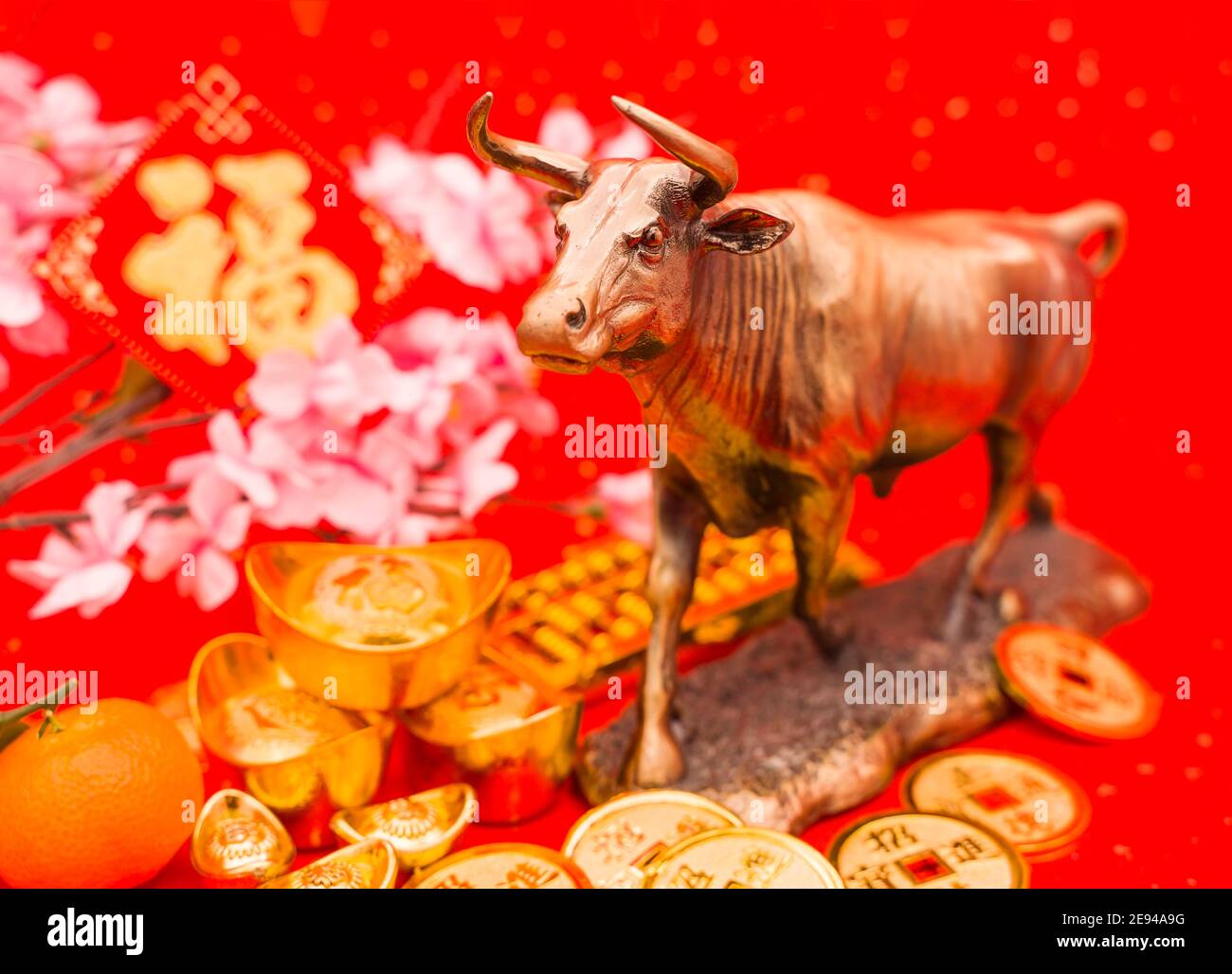 2021 is year of the ox,characters on leftside chinese wording mean