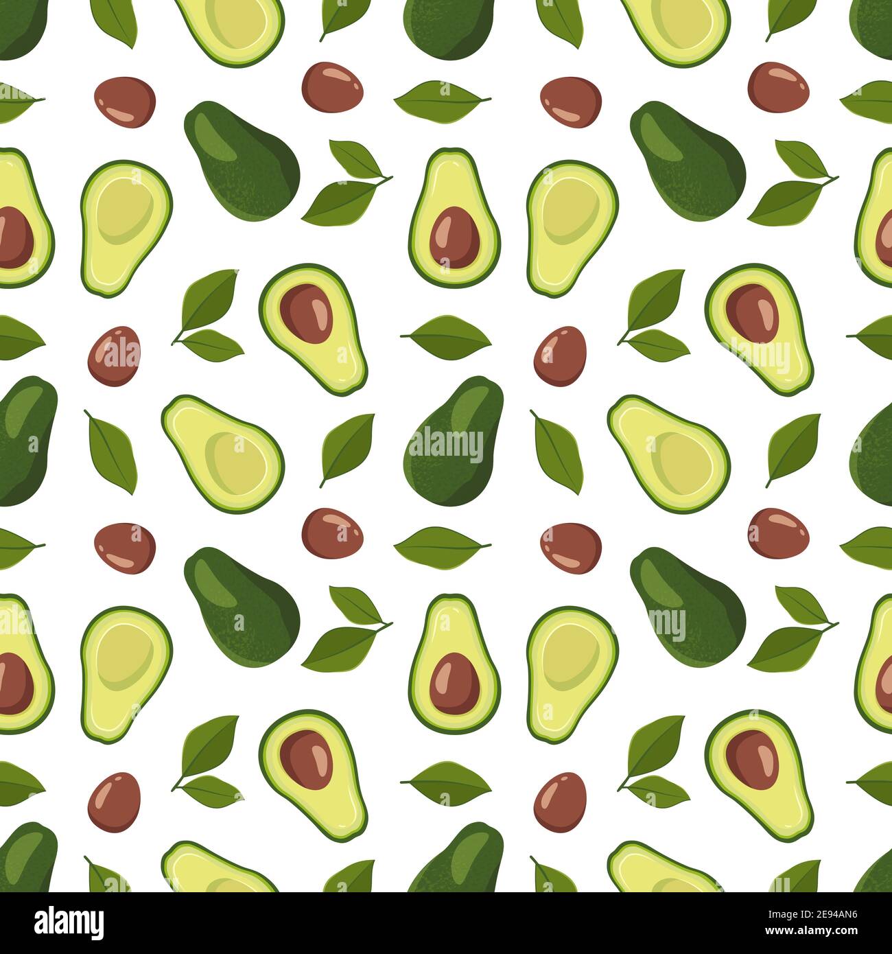 Seamless pattern with avocado and leaves on a white background Stock ...