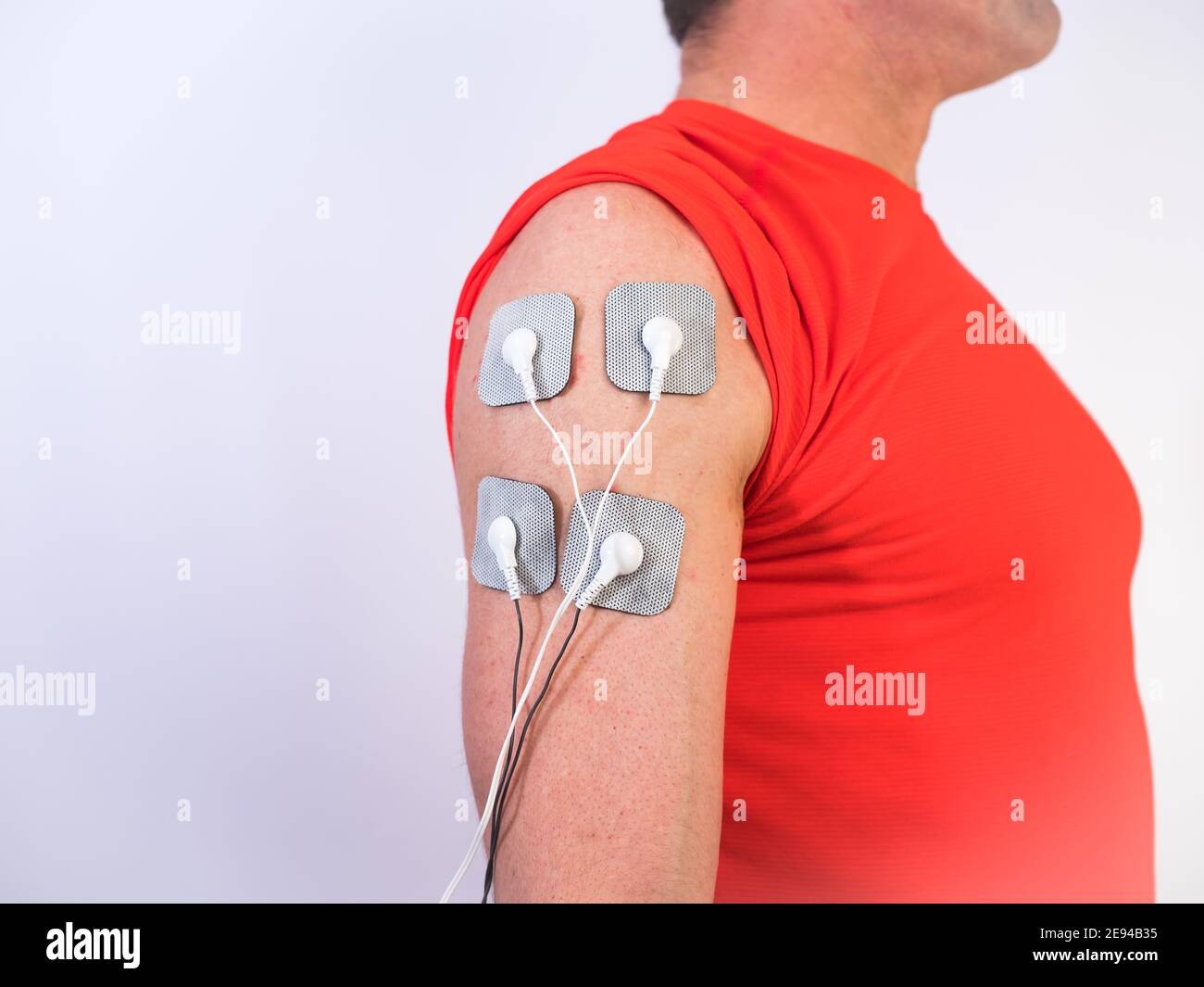 Closeup Of Person With Electrodes On Shoulder Stock Photo Alamy