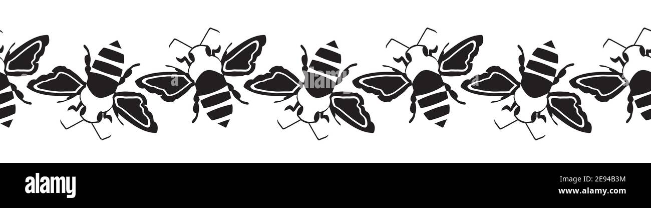 Honey Bee Vector Seamless Border Black Silhouette Stencil Style Hand honey-bee-vector-seamless-border-black-silhouette-stencil-style-hand