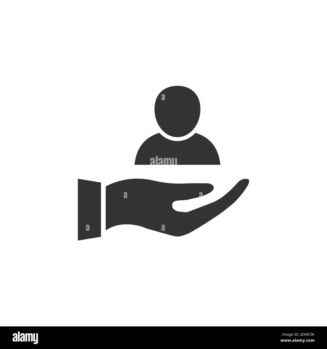 Hand hold man icon. Customer service support. Safe person concept. People and arm black