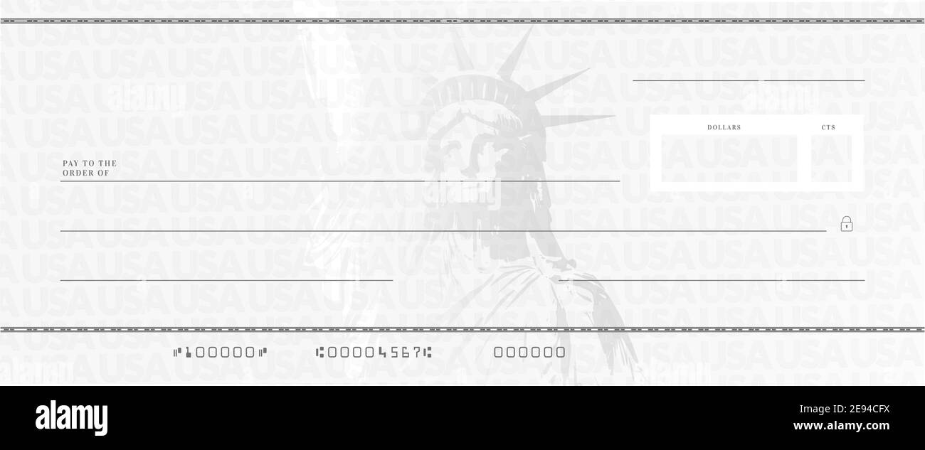 Blank stimulus check template. Fake money bank cheque mockup Stock For Blank Money Order Template