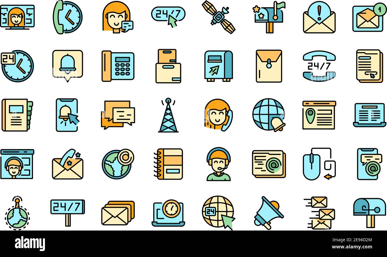 Contact us icons set. Outline set of contact us vector icons thin line ...