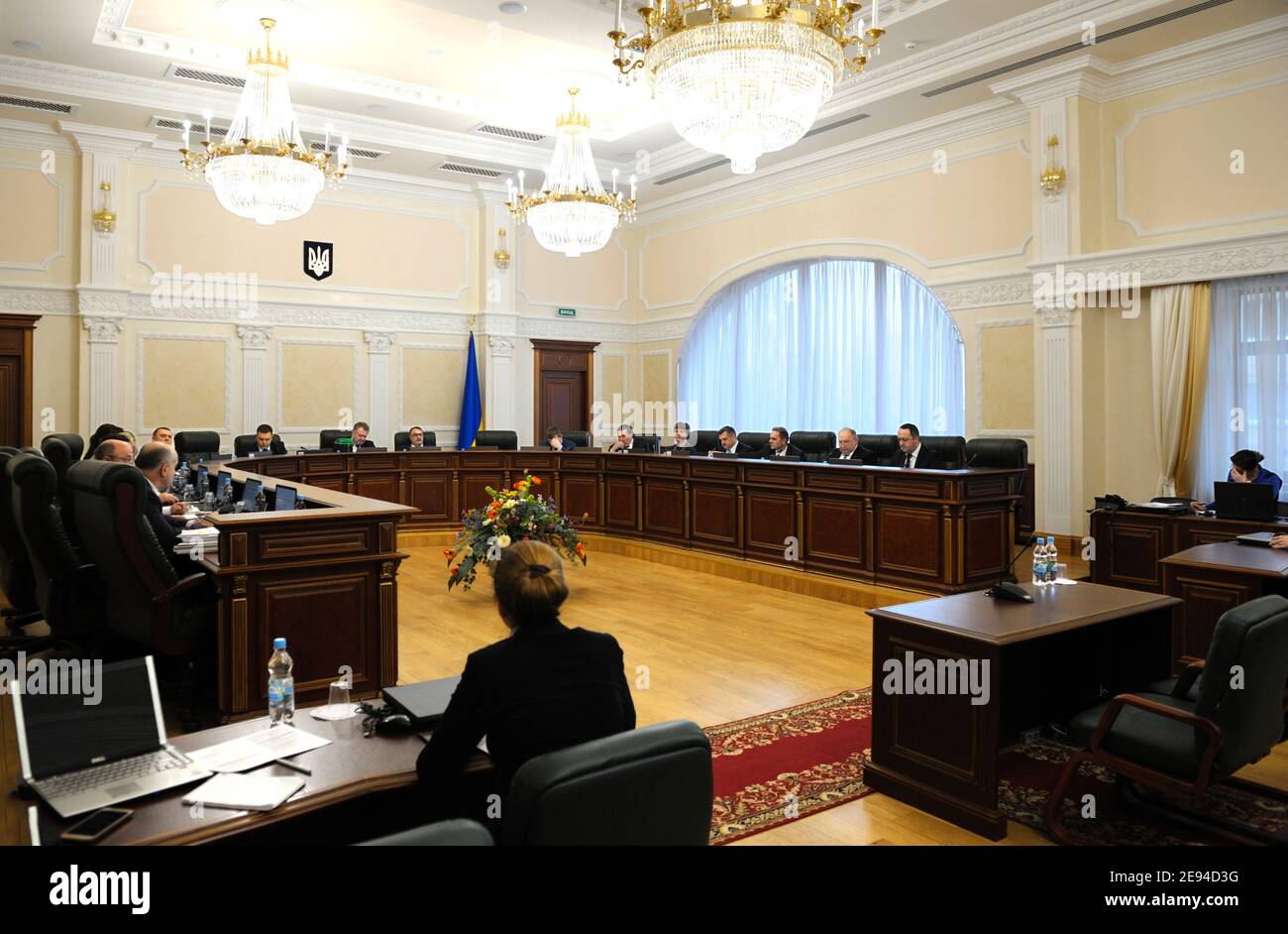 Judges sitting in the hall of making decisions of the High Council of