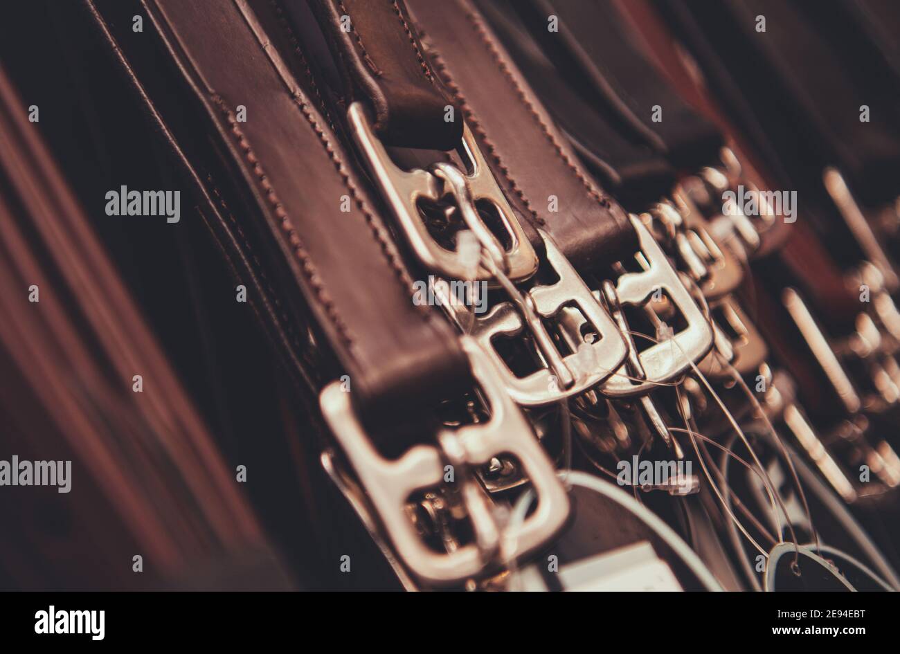 Genuine Leather Belts Hanging on a Rack in Retail Store. Leather Products Line Stock Photo Alamy