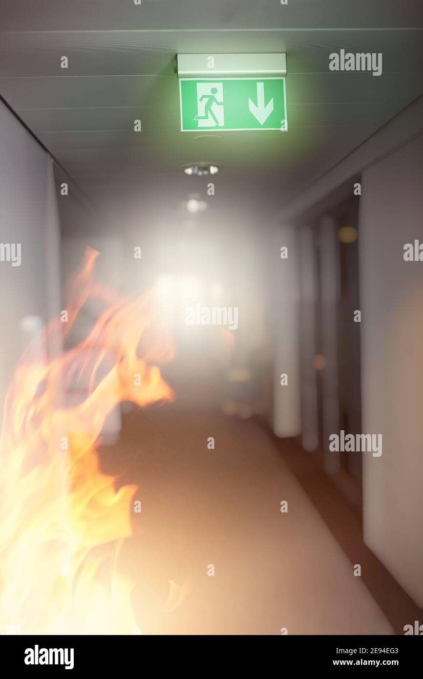 fire in a modern industrial building Stock Photo