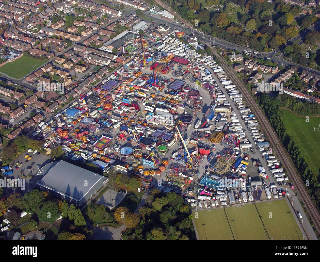 aerial view of Hull Fair fairground when happening an annual