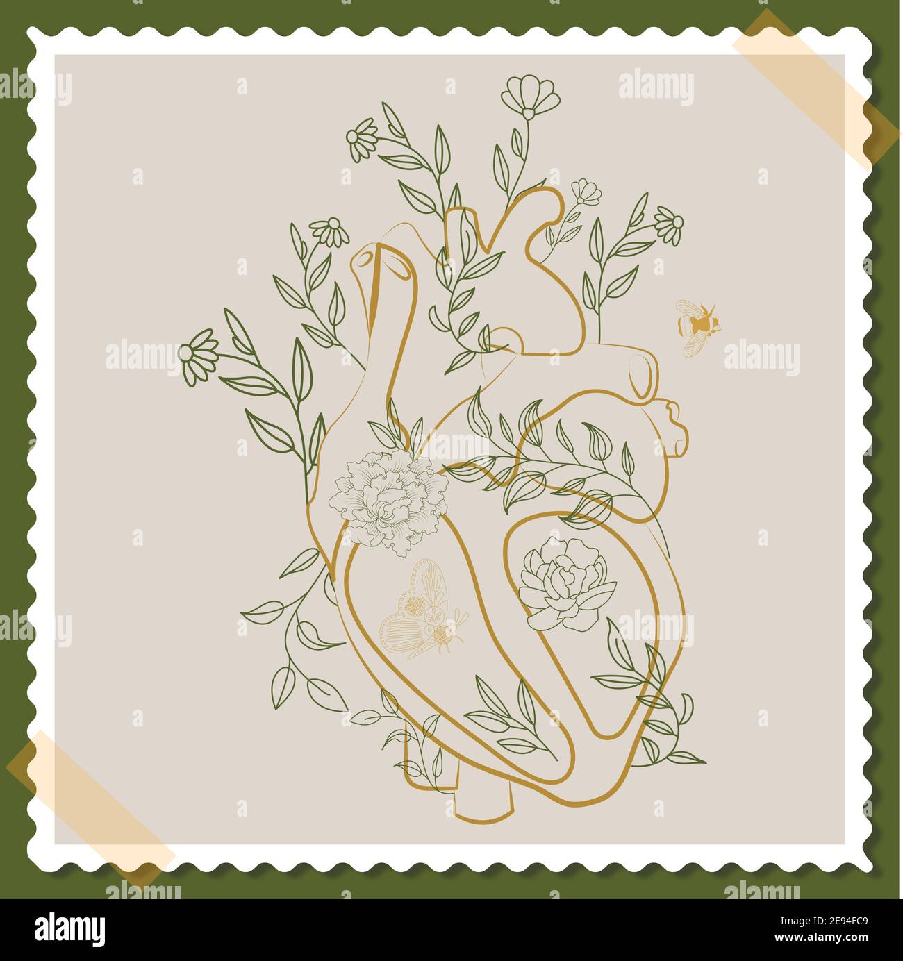 Card with human anatomical heart and flowers Stock Vector Image & Art ...