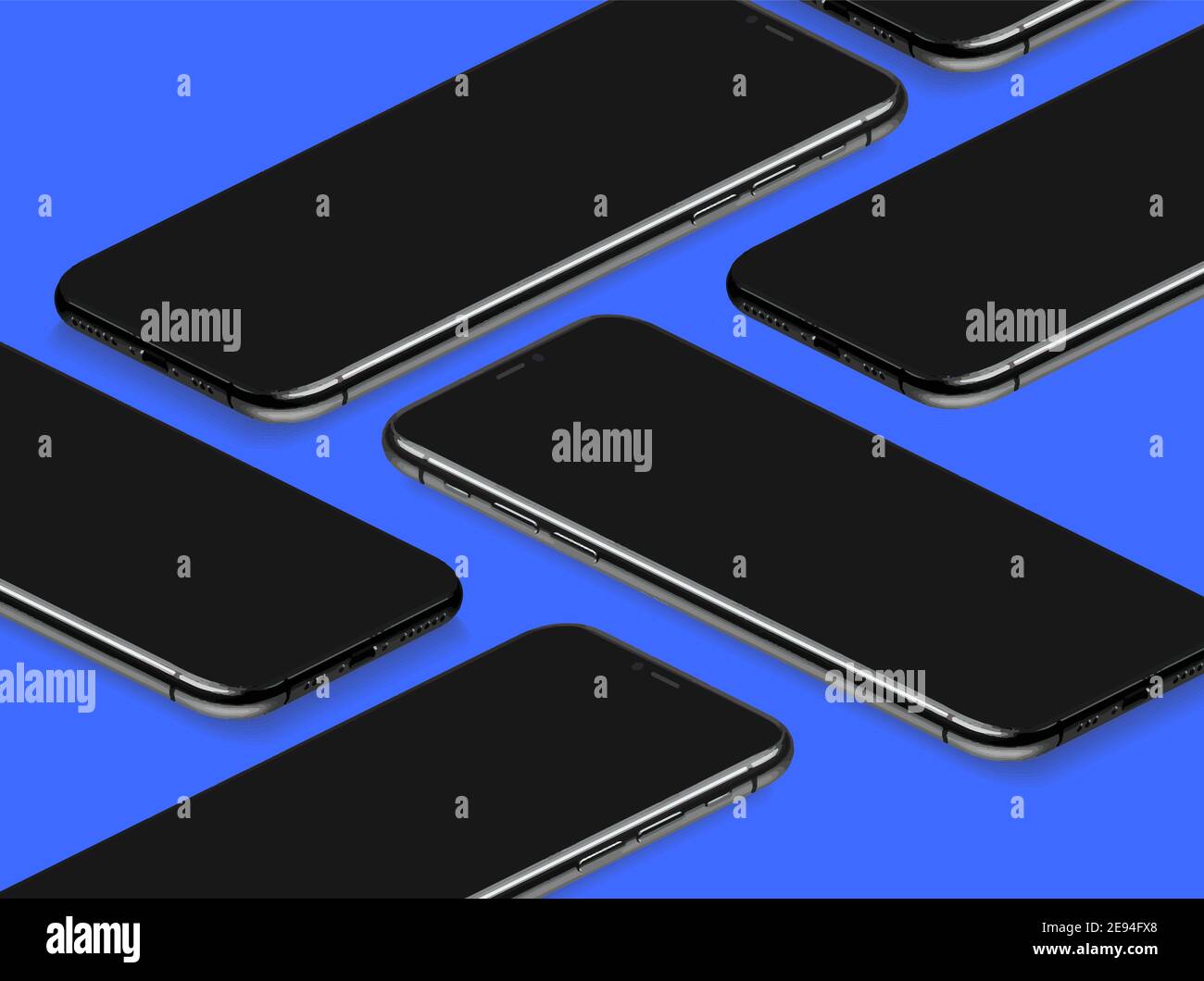 3D Mobile Phone Realistic Perspective Mockup Template Vector on Blue Background Stock Vector