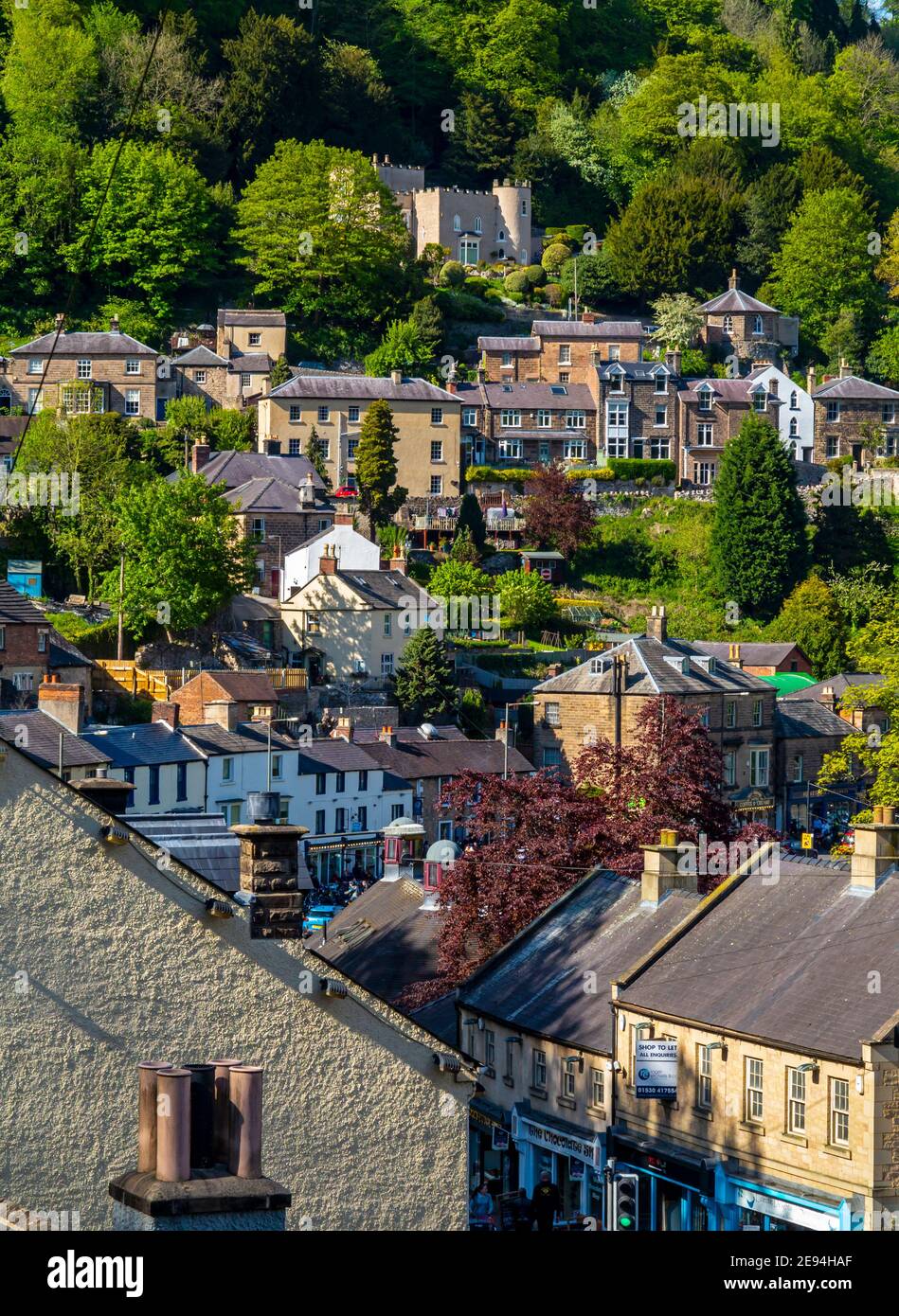 Houses on the hillside at Matlock Bath a popular tourist village in the Derbyshire Dales area of