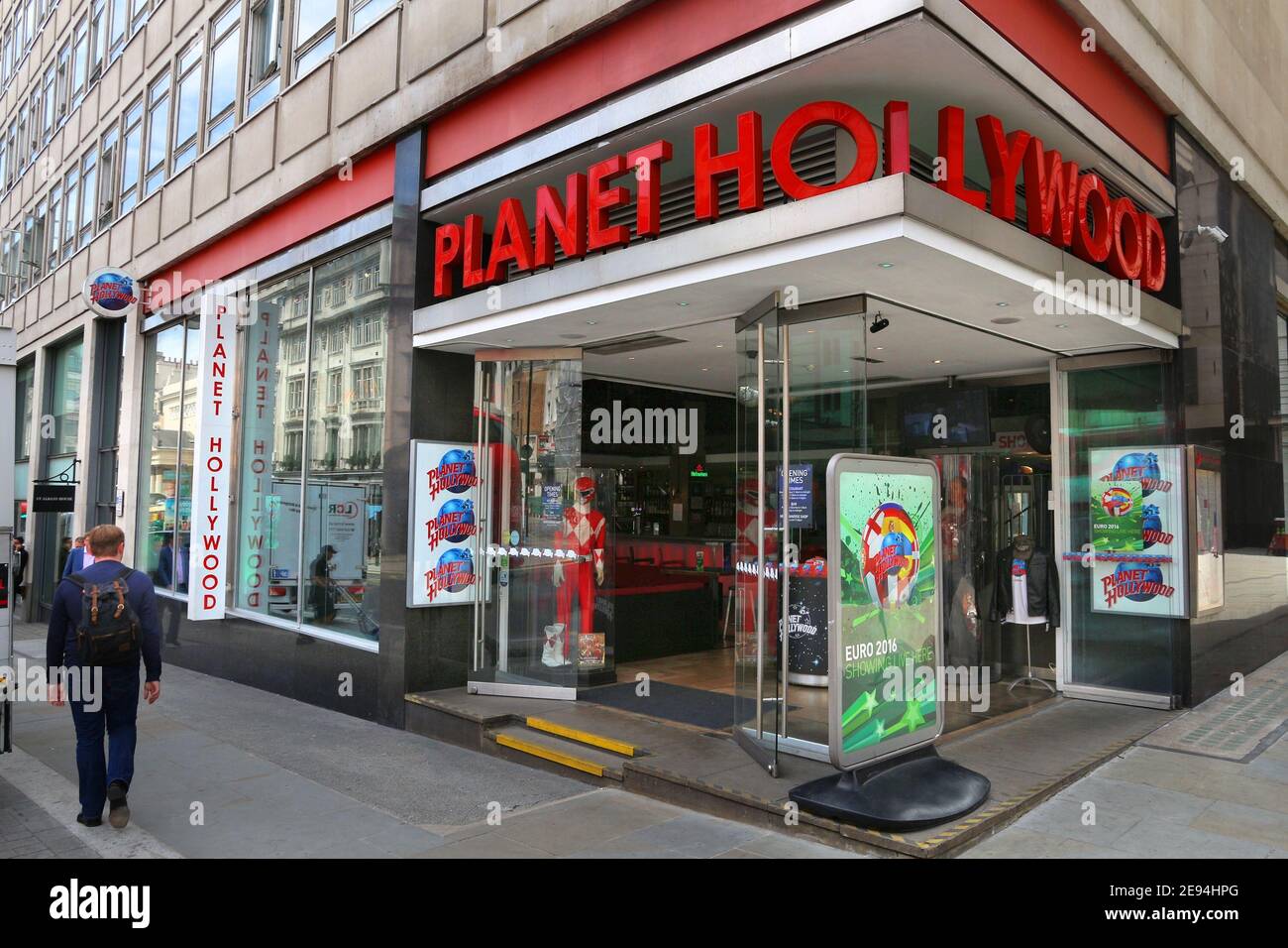 LONDON, UK - JULY 7, 2016: Planet Hollywood restaurant in London. The famous Hollywood themed restaurant chain was founded by a group of film actors. Stock Photo