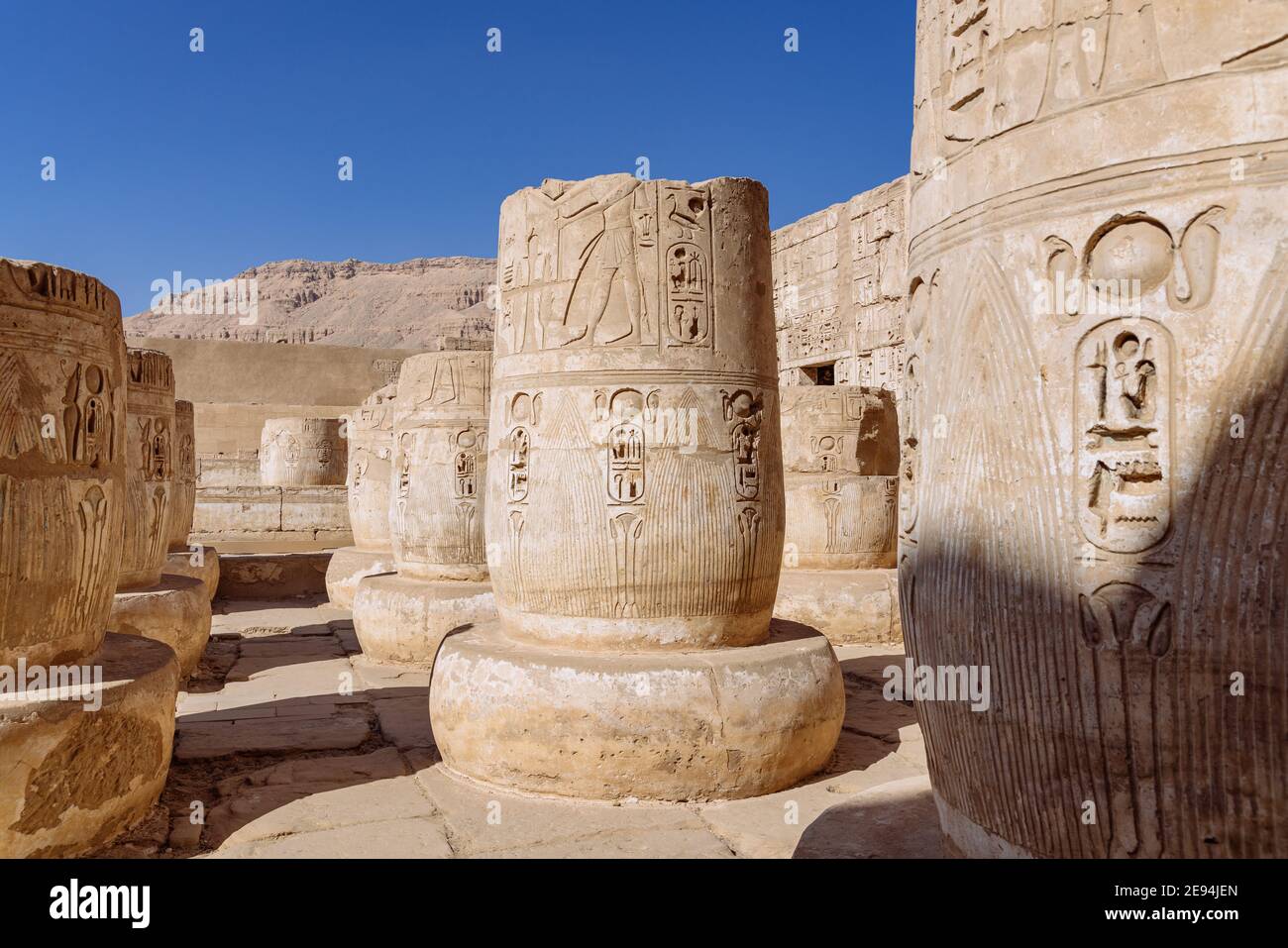 Medinet Habu Temple Column Detail, Luxor, Egypt. Thebes, Africa Stock Photo